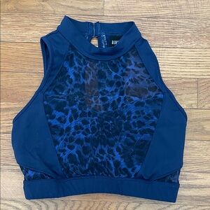 BLOCH Animal Collection women’s Parisian Blue mock neck crop top, small.